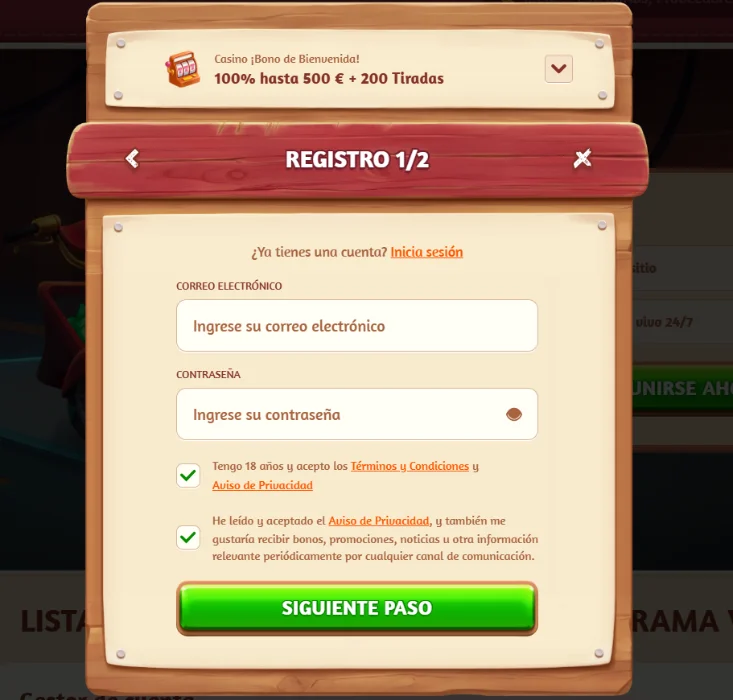 Registro e inicio de sesión en BillyBets